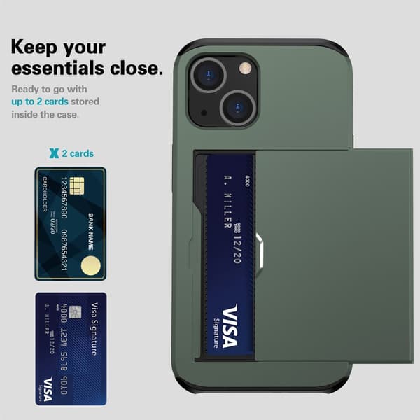 SKALO iPhone 14 Plus Armor Cover kortholder - Grøn