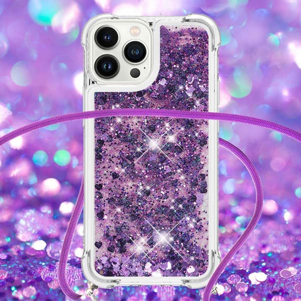 SKALO iPhone 14 Pro Kvicksand Glitter Mobile Collar - Lilla