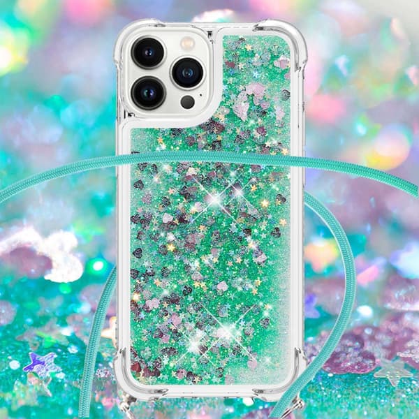 SKALO iPhone 14 Pro Kvicksand Glitter Mobile Collar - Turkis