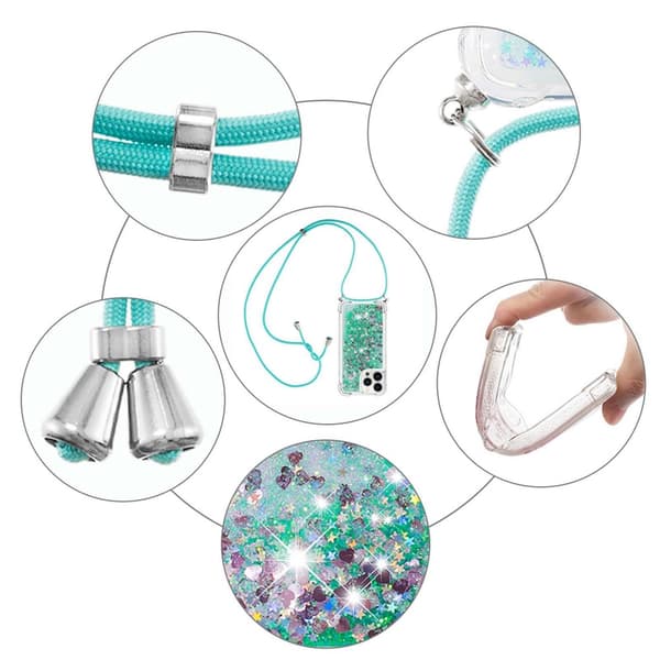 SKALO iPhone 14 Pro Kvicksand Glitter Mobile Collar - Turkis