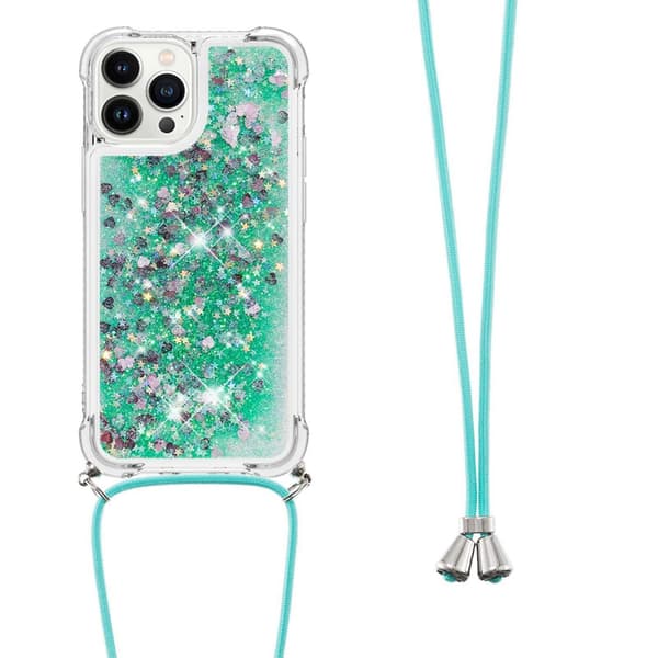 SKALO iPhone 14 Pro Kvicksand Glitter Mobile Collar - Turkis