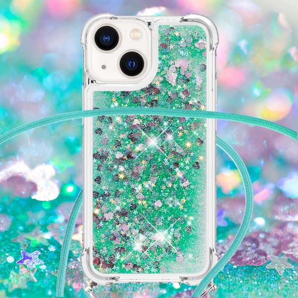 SKALO iPhone 14 Plus Kvicksand Glitter Mobile Collar - Turkis