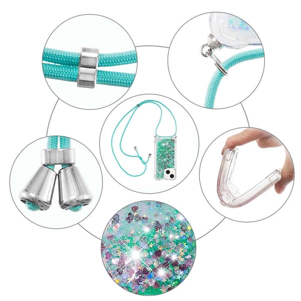 SKALO iPhone 14 Plus Kvicksand Glitter Mobile Collar - Turkis