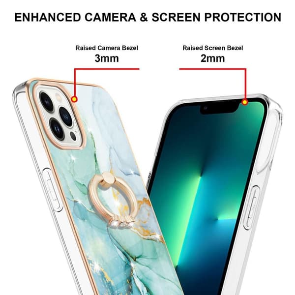 SKALO iPhone 14 Pro Marmor TPU Cover med ring - #4