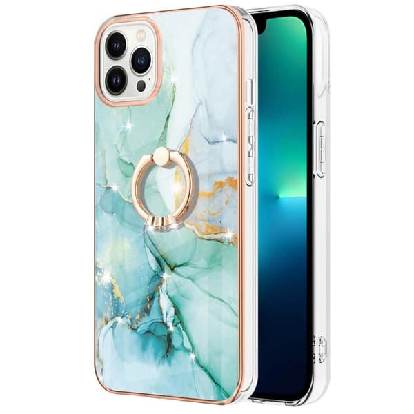 SKALO iPhone 14 Pro Marmor TPU Cover med ring - #4