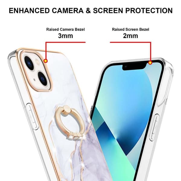 SKALO iPhone 14 Marmor TPU Cover med ring - #3
