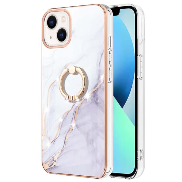 SKALO iPhone 14 Marmor TPU Cover med ring - #3