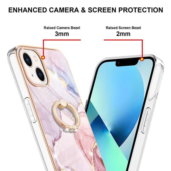 SKALO iPhone 14 Marmor TPU Cover med ring - #2