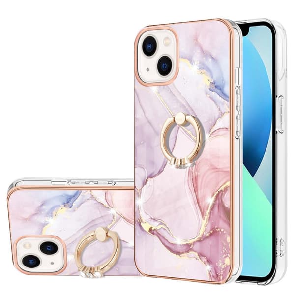 SKALO iPhone 14 Marmor TPU Cover med ring - #2