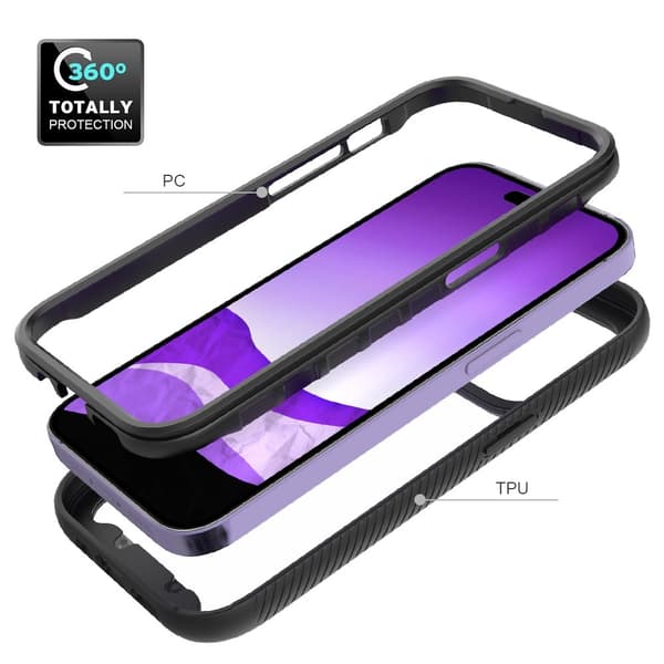 SKALO iPhone 14 Pro Stødsikker Clear Hybrid Cover - Sort