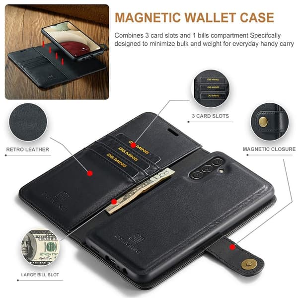 DG MING Samsung A04s 4G 2-in-1 magneetti lompakkokotelo - Musta