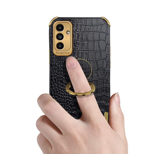 SKALO Samsung A04s 4G Crocodile Guldkant Cover - Grøn