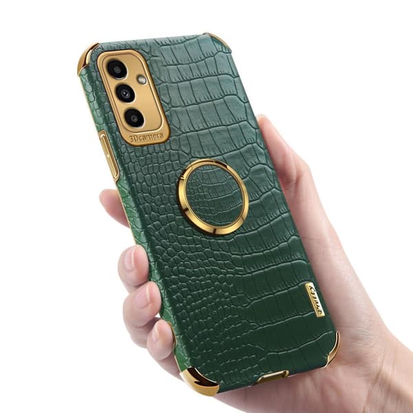 SKALO Samsung A04s 4G Crocodile Guldkant Cover - Grøn