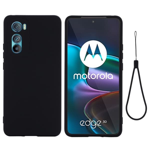 Motorola Edge 30 5G Mjukt Silikon Skal med rem - Svart