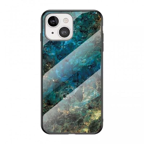 iPhone 14 Marble Shell 9H hærdet glas bagside glas bagside V2 Emerald Green