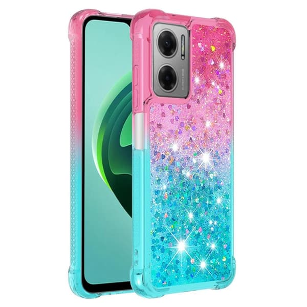 SKALO Xiaomi Redmi 10 5G Juoksuhiekka Glitter Sydämet TPU kuori - Pinkki-Turkoosi