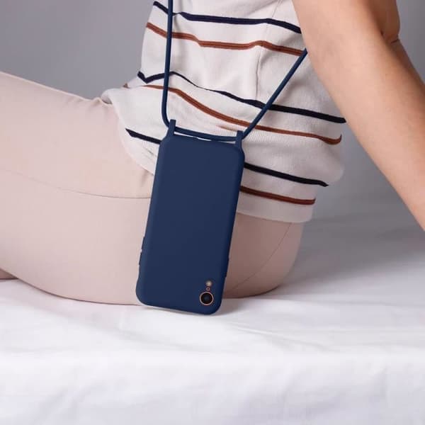 Apple iPhone XR Halvstyvt sladdfodral med halsband 80 cm blå