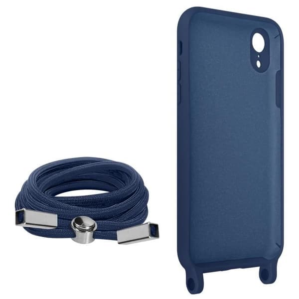 Apple iPhone XR Halvstyvt sladdfodral med halsband 80 cm blå