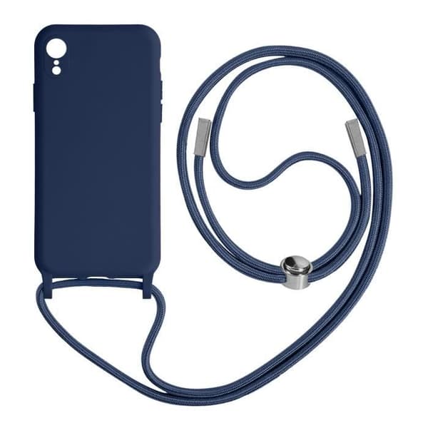 Apple iPhone XR Halvstyvt sladdfodral med halsband 80 cm blå