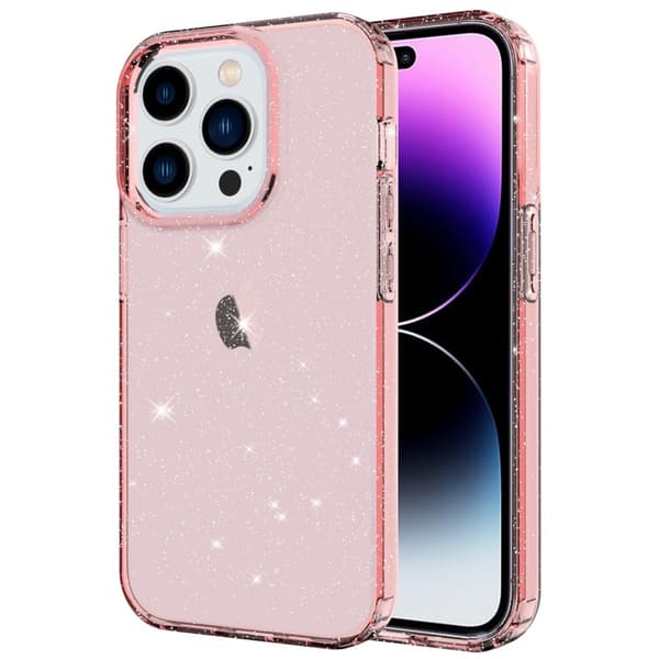 iPhone 14 Pro Max Glitter Powder Skal - Transparent Pink