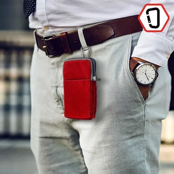 Smartphone Bälte Fodral - AVIZAR - Universal - Röd - 2 fickor - Slitstarkt tyg