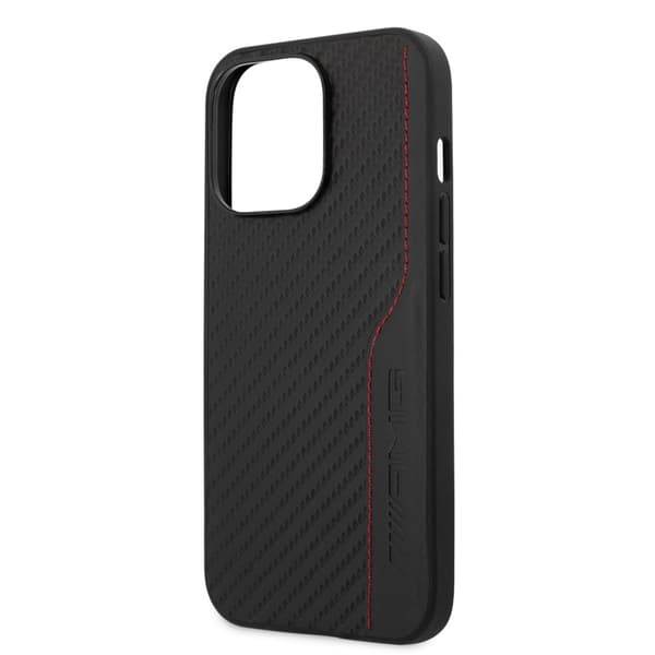 AMG iPhone 14 Pro Kuori Carbon Effect Stamped Logo Musta