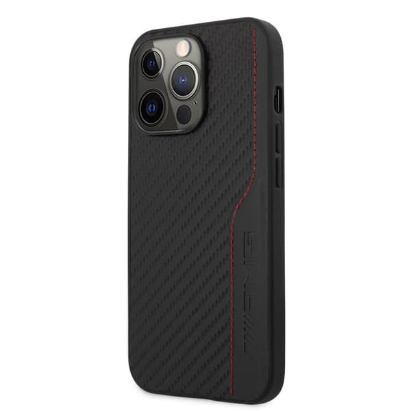 AMG iPhone 14 Pro Kuori Carbon Effect Stamped Logo Musta