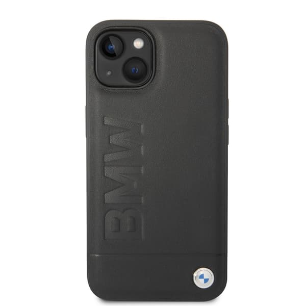 BMW iPhone 14 Plus Kuori Hot Stamp Metal Logo Musta