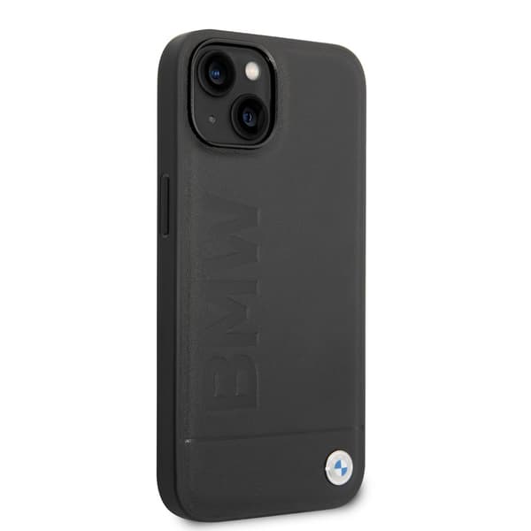 BMW iPhone 14 Plus Kuori Hot Stamp Metal Logo Musta