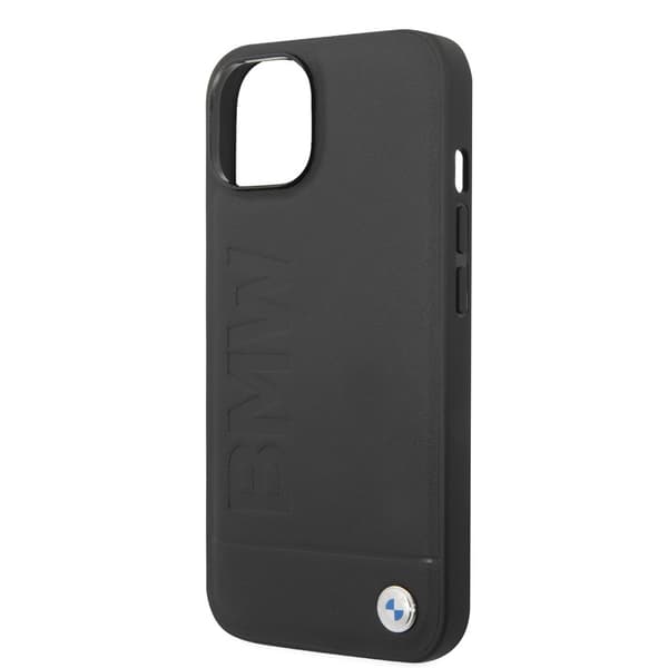 BMW iPhone 14 Plus Kuori Hot Stamp Metal Logo Musta