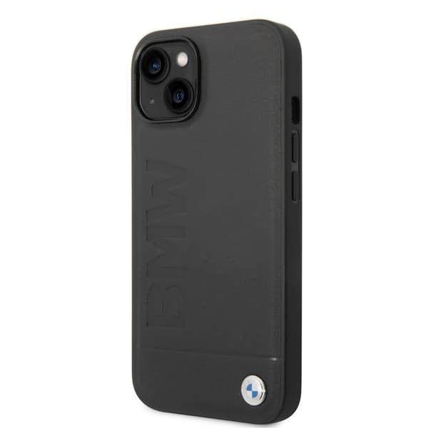 BMW iPhone 14 Plus Kuori Hot Stamp Metal Logo Musta