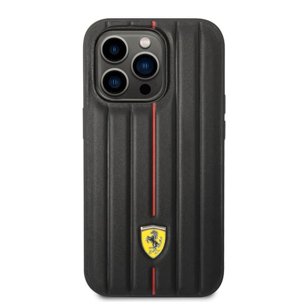 Ferrari iPhone 14 Pro Cover Embossed Stripes Rød