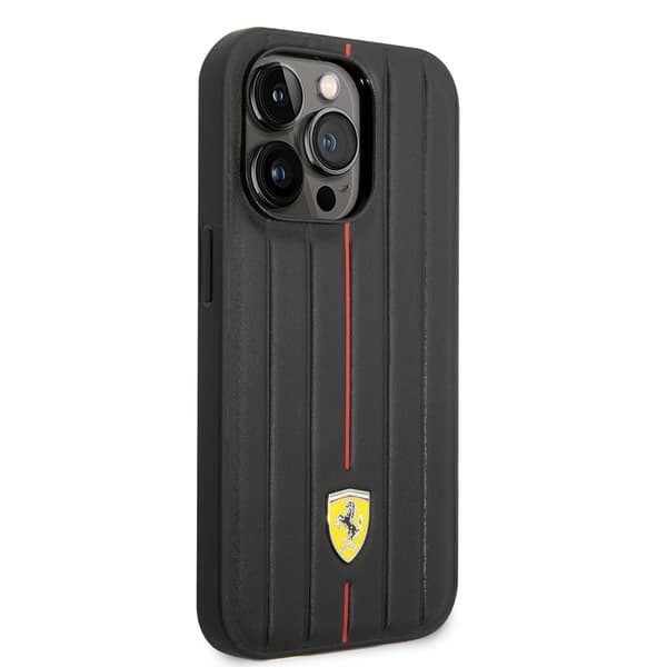 Ferrari iPhone 14 Pro Cover Embossed Stripes Rød