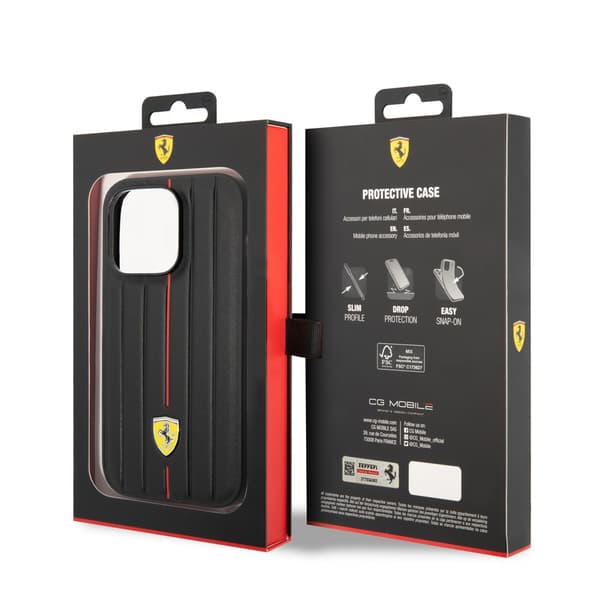 Ferrari iPhone 14 Pro Cover Embossed Stripes Rød