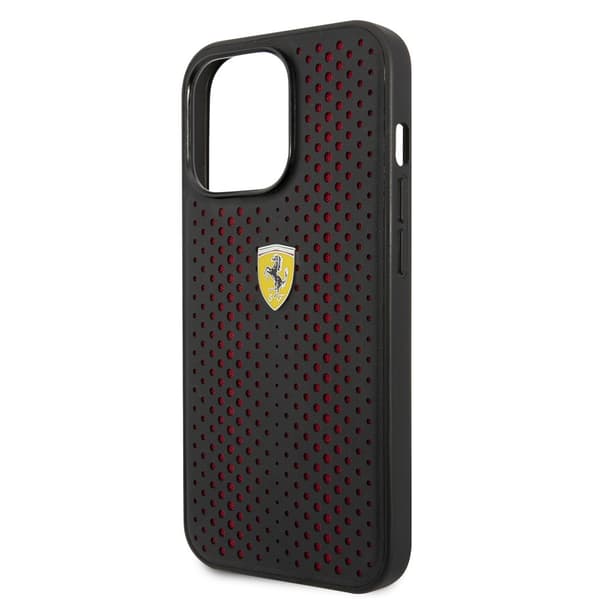 Ferrari iPhone 14 Pro Cover Logo Perforeret Rød