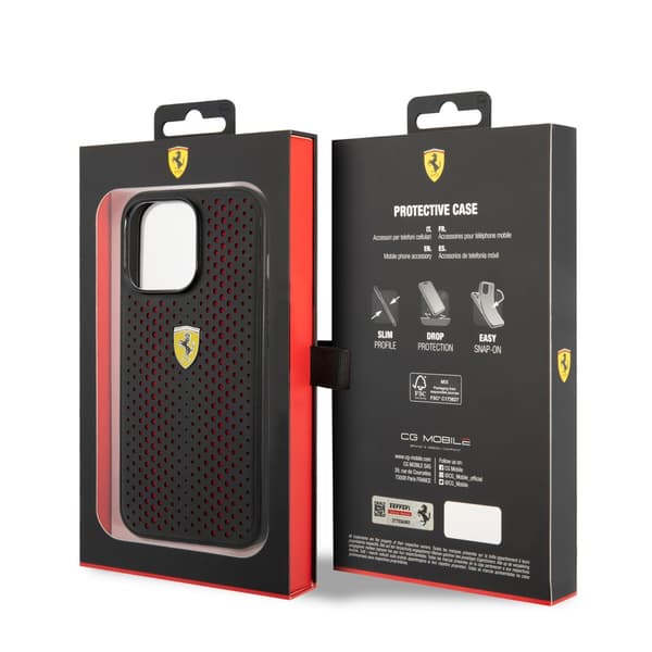 Ferrari iPhone 14 Pro Cover Logo Perforeret Rød