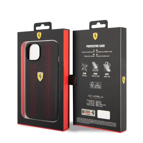 Ferrari iPhone 14 Skal Logo Perforerad Röd