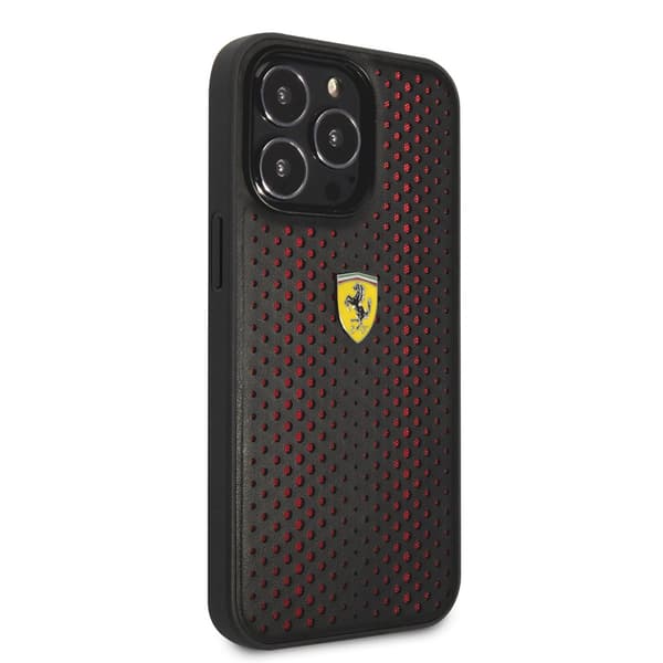 Ferrari iPhone 14 Pro Max Kuori Logo Perforoitu Punainen