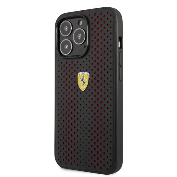 Ferrari iPhone 14 Pro Max Kuori Logo Perforoitu Punainen