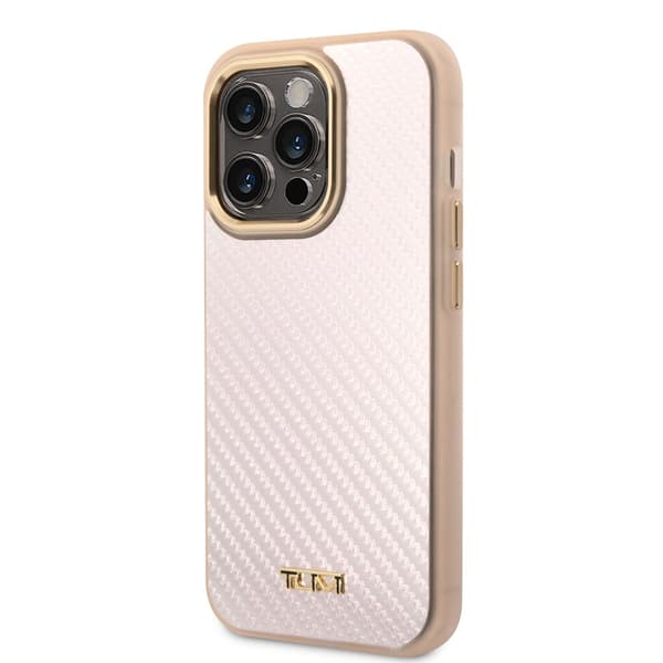 TUMI iPhone 14 Pro Cover Aluminium Carbon Pattern Lyserød