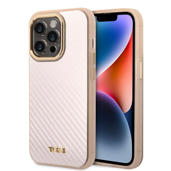 TUMI iPhone 14 Pro Max Kuori Aluminium Carbon Pattern Vaaleanpunainen