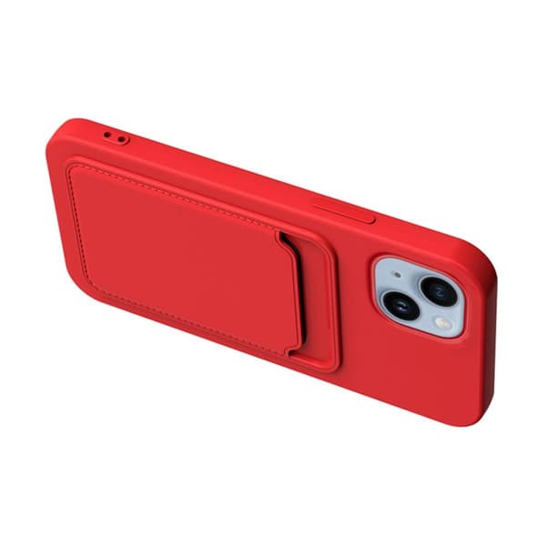 iPhone 14 Plus Silikonskal med Korthållare - Röd