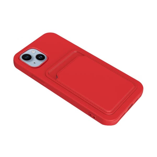 iPhone 14 Plus Silikonskal med Korthållare - Röd