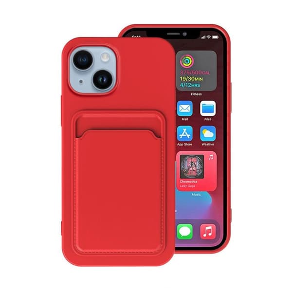 iPhone 14 Plus Silikonskal med Korthållare - Röd