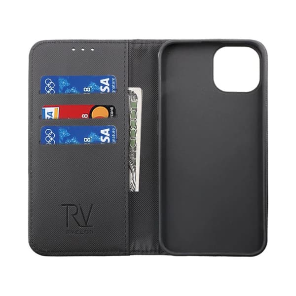 iPhone 14 Pro Max Plånboksfodral Extra Kortfack Rvelon - Svart
