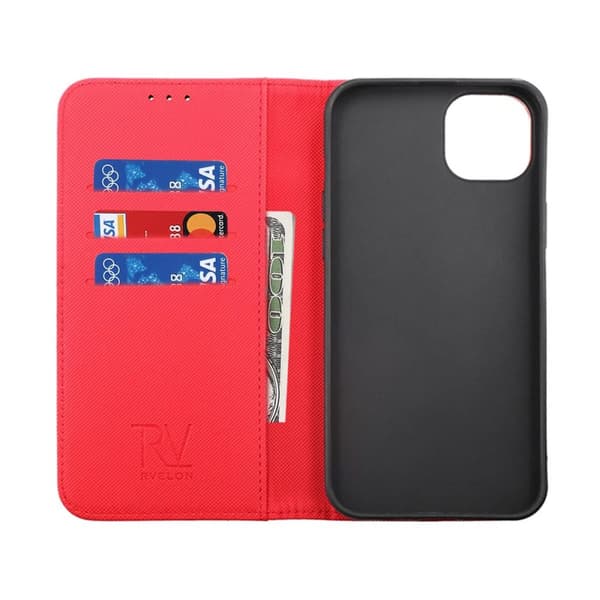 iPhone 14 Pro Plånboksfodral Extra Kortfack Rvelon - Röd