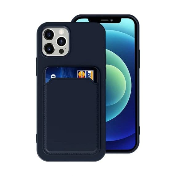 iPhone 12/12 Pro Silikonskal med Korthållare – Blå