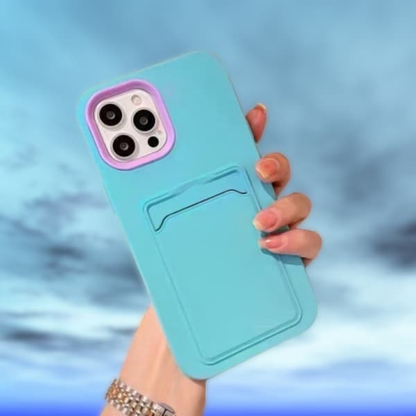 iPhone 13 Pro Skal med Kortficka – Turkos / Lila