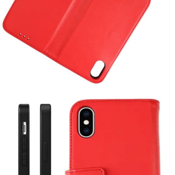 iPhone X/XS Plånboksfodral i Äkta Läder – Röd