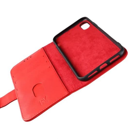 iPhone X/XS Plånboksfodral i Äkta Läder – Röd